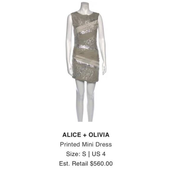 550 Alice + Olivia lace sequins tulle and silk oyster sliver sheath dress Size 0 - Picture 11 of 12
